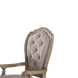 Sunvega Button Tufted Arm Chair with Wooden Curved Apron Seat and Armrests (Set of 2)