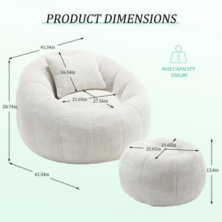Sunvega Modern Pumpkin Shape Bean Bag Chair with Ottoman for Living Room