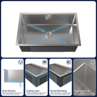 Sunvega Handcrafted 33x19 Inch Undermount Single Bowl Kitchen Sink Dark Gray