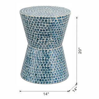Sunvega Blue Capiz Inlay Tapered Hexagon Accent Stool for Bedrooms