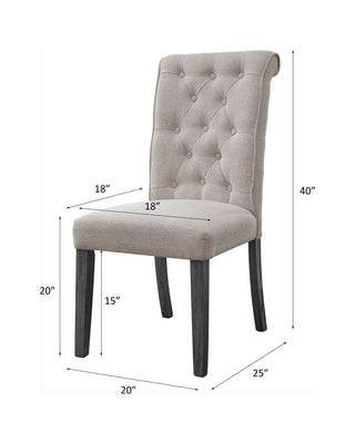 Sunvega Beige Linen and Gray Finish Side Chair with Tufted Backrest and Cushioned Seat