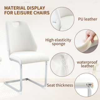 Sunvega White Faux Leather Dining Chairs Set of 2 with Gold Mesh Texture and Chrome Handle