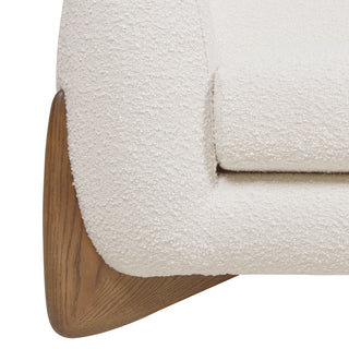Sunvega Modern Puffy Platform Bed with Arched Headboard in Ivory White Boucle