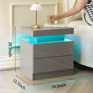 Sunvega Modern LED Nightstand with 2 Drawers Adjustable Lights for Bedroom Living Room