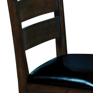 Sunvega Espresso Finish and Black Faux Leather Counter Height Chairs with Ladder Back
