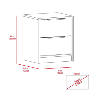 Sunvega Light Gray Two Drawer Nightstand with Metal Handle for Bedroom