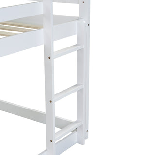 Sunvega Rubber Wood Twin over Twin Bunk Bed with Ladder and Guardrails