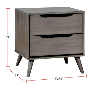 Sunvega Mid-Century Modern Black Solid Wood Nightstand with 2 Drawers and Round Tapered Legs