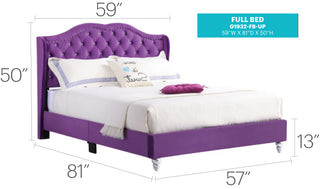 Sunvega Transitional Purple Upholstered Full Bed with Sturdy Frame for Bedroom