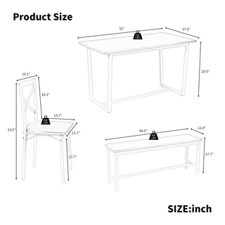 Sunvega Industrial Style Four-Piece Dining Table and Chair Set with Backrest