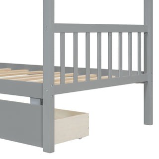Sunvega Twin Size Wooden House Bed with Drawers and Headboard for Kids Room