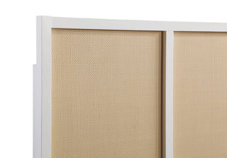 Sunvega White Painted Cane Panel Coastal Queen Full Headboard with Adjustable Height