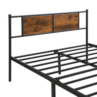 Sunvega Twin Size Metal Bed Frame with Wood Panel Headboard and Under Storage