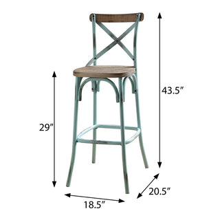 Sunvega Vintage-Style Bar Stool with Cross Back Wooden Seat and Metal X Base