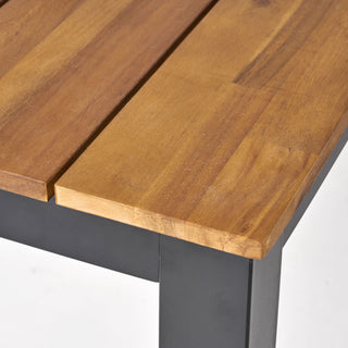 Sunvega Teak Finished Acacia Wood Outdoor Dining Table with Black Iron Legs