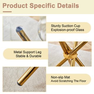 Sunvega Modern Simple Round Clear Glass Dining Table with Gold Metal Legs for 4-6 People