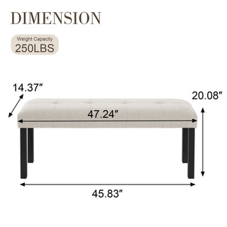 Sunvega Modern Tufted Linen Dining Bench with Black Rubber Wood Legs for Kitchen Entryway