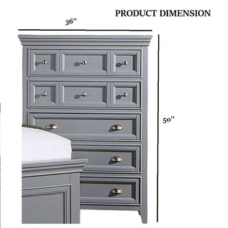 Sunvega Transitional Gray Solid Wood Chest with 5 Felt-Lined Drawers and Ball Bearing Glides