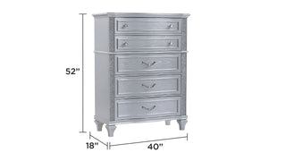 Sunvega Mystic Contemporary Style Light Gray Wood 5-Drawer Chest with Crystal Handles
