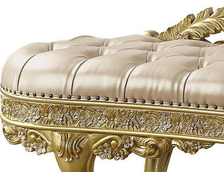 Sunvega Light Gold PU Leather Upholstered Accent Bench with Resin Details for Living Room
