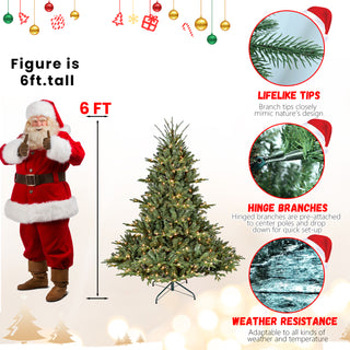 Sunvega 7FT Full-Shape Pre-Lit Christmas Tree with 750 UL Lights and Hinged Structure