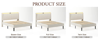 Sunvega Full Size Upholstered Platform Bed Frame with Headboard and USB Charging