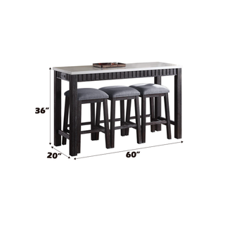 Sunvega 4PC Marble Top Counter Height Table Set with Weathered Espresso Finish