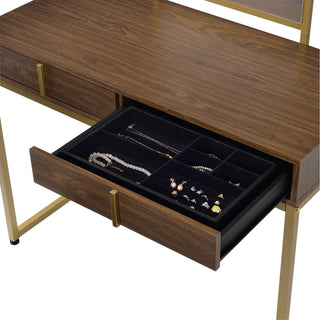 Sunvega White and Gold Vanity Desk with Mirror and Jewelry Storage Tray