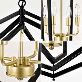 Sunvega 4-Light Matte Black and Gold Modern Industrial Chandelier for Dining Room