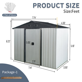 Sunvega 8x4ft Outdoor Metal Storage Shed with Galvanized Steel Panels and Foundation