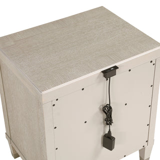 Sunvega Light Oak Finish Nightstand with Charging Ports Drawer and Shelf