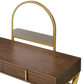 Sunvega White and Gold Vanity Desk with Mirror and Jewelry Storage Tray