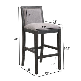 Sunvega Retro Bar Stools Set of 2 with Grey Fabric Sponge Cushion and Black Distressed Rubberwood Frame