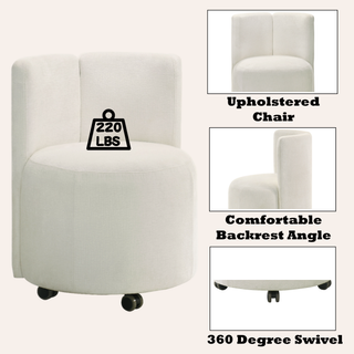 Sunvega White Chenille Swivel Side Chair with Cushioned Seat and Back