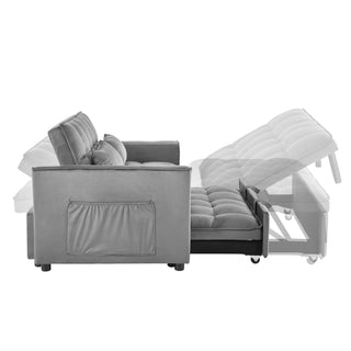 Sunvega Pink Velvet Convertible Sofa Bed with Reclining Backrest and Storage Pockets