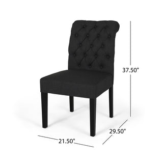 Sunvega Dark Grey Roll Top Button Tufted Dining Chairs Set of 2