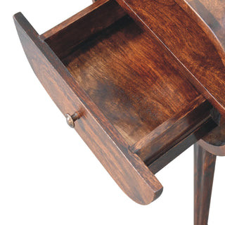 Sunvega Solid Mango Wood Light Walnut Round Bedside Table with Drawer and Open Slot