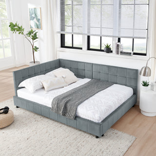 Full Size Upholstered Tufted  Bed Frame, Sofa Bed Frame with Comfortable Backrest and Armrests, Full Size Bed for Bedroom, Living Room,Velvet, Black(80.5''*59''*30.5'')