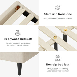 Sunvega Queen Bed Frame with Linen Storage Headboard Strong and Stable No Noise