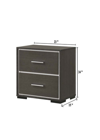 Sunvega Contemporary Dark Gray Nightstand with Two Drawers and Chrome Accents