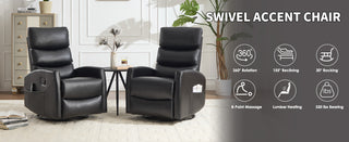 Sunvega Fabric Heat Massage Manual Recliner Chair with Rocker and Swivel for Living Room
