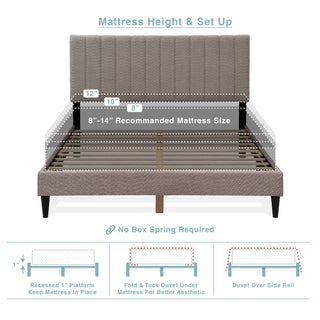 Sunvega Mid-Century Modern Upholstered Queen Platform Bed Frame with Tufted Headboard
