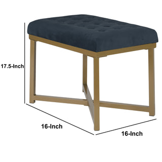 Sunvega Dark Blue Velvet Upholstered Button Tufted Bench with Gold Metal Frame