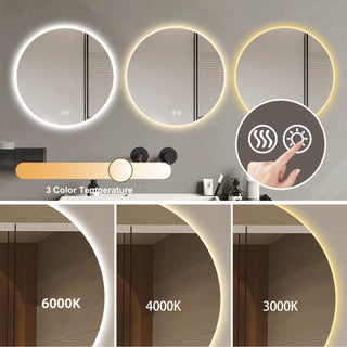 Sunvega Round LED Anti-Fog Bathroom Mirror with Adjustable Light and Dimming
