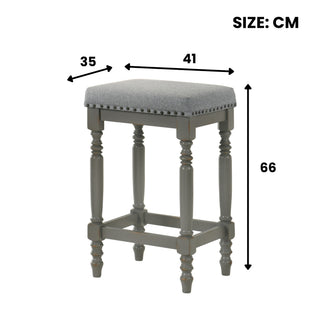 Sunvega Distressed Wooden Farmhouse Barstools with Faux Leather Seat, Counter-Height