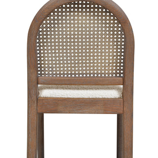 Sunvega Natural Oak and Cane Rattan Counter Stools with Black Boucle Upholstery