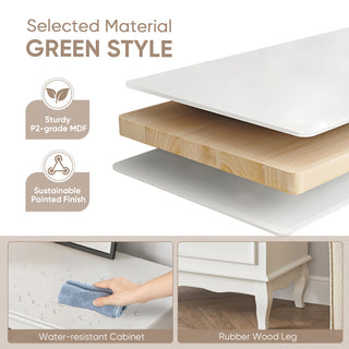 Sunvega Modern White Fluted 5-Drawer Dresser with Solid Wood Legs and Wave-Shaped Bar