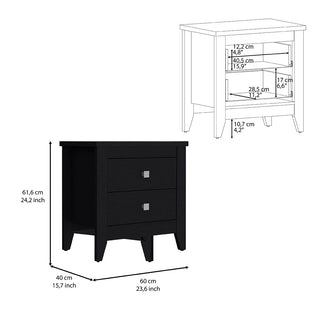 Sunvega Black Nightstand with Two Drawers and Four Legs Featuring a Superior Top