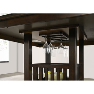 Sunvega Espresso Square Counter Height Table with Storage Pedestal and Stemware Rack