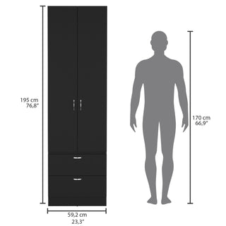 Sunvega 76 Inch High Armoire Wardrobe with 2 Drawers Double Door and Hanging Rod